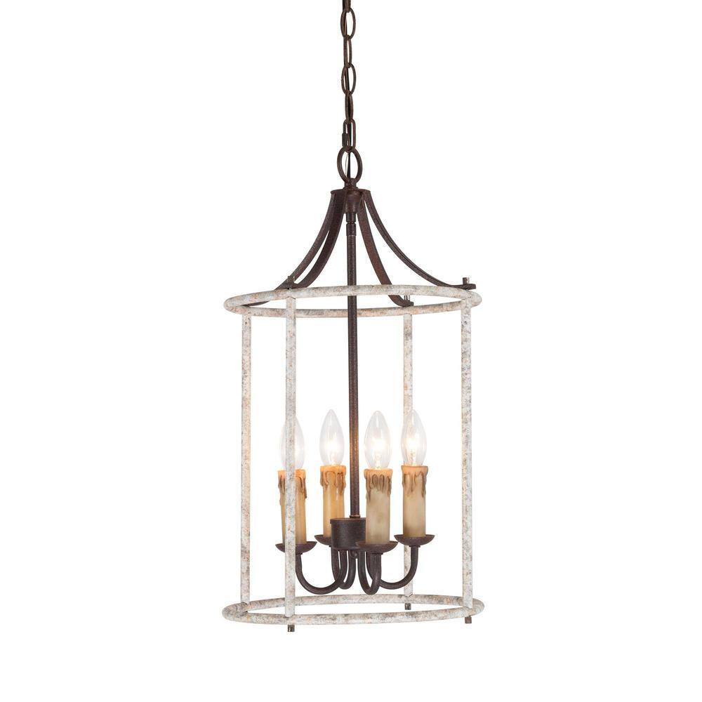 Vintage 4-Light Distressed White Rust Candlestick Drum Cage Chandelier for Foyer, Bedroom with No Bulb Included price history on PriceWatchPro