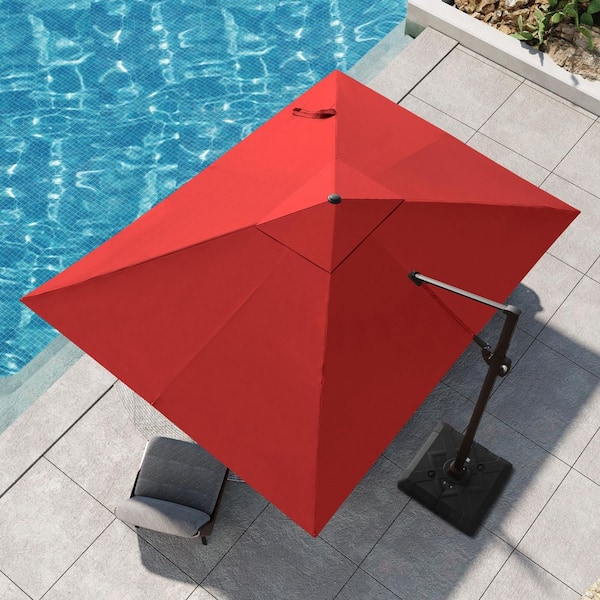 11.5 ft. x 9 ft. Aluminum Rectangular Tilt Outdoor 360° Rotation Cantilever Patio Umbrella in Red with Base