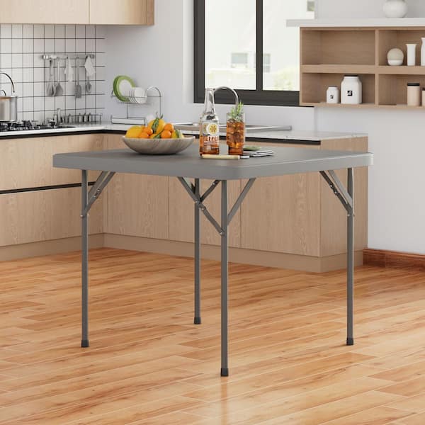 VECELO Folding Card Table Square with Mesh Bag, 34.25 in. Gray
