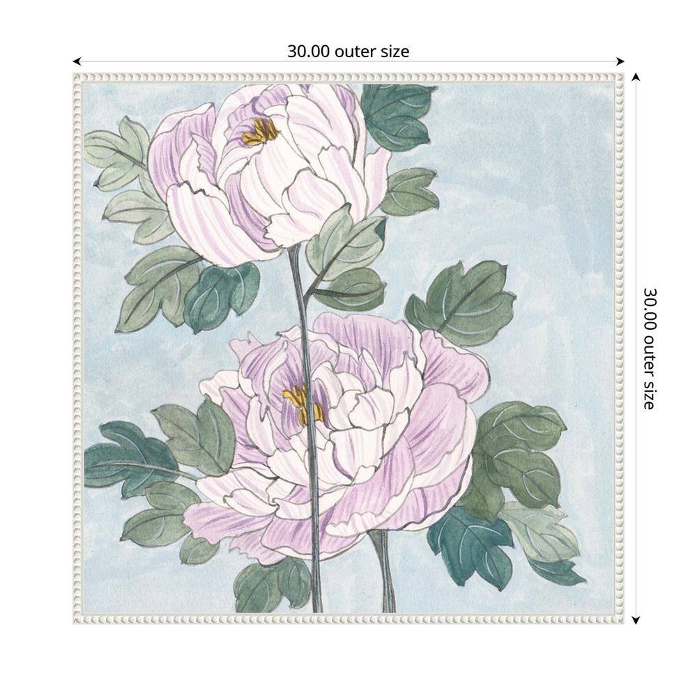 Striped Peonies IV White Floater Frame Canvas Wall Art