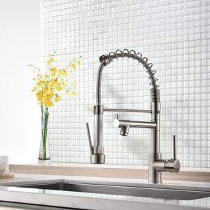 Silver Stainless Steel Faucet Single-Handle Faucet Pull-Down Sprayer Kitchen Faucet