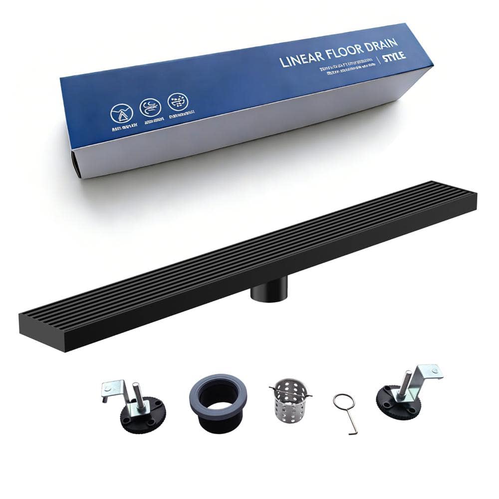 24 in. Linear Shower Drain with Adjustable Feet, Modern Stainless Steel Bathroom Drain with Hair Strainer in Matte Black price history on PriceWatchPro