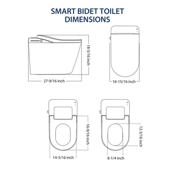 Amucolo 1-Piece Smart Bidet Toilet with Heated Seat & Auto Sensor Flush in White