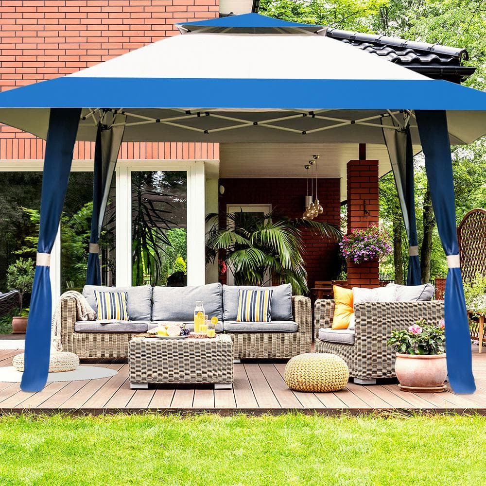 Blue and Beige 13' x 13' Pop-Up Canopy Tent with Steel Frame