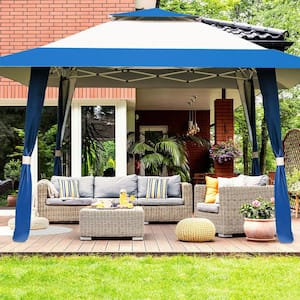 13 ft. x 13 ft. Blue Folding Gazebo Canopy Patio Outdoor Tent Beach Party Shade Shelter