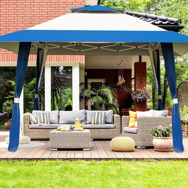 13 ft. x 13 ft. Blue Folding Gazebo Canopy Patio Outdoor Tent Beach Party Shade Shelter