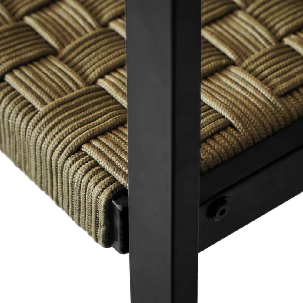Chelsea Olive Green Metal and Rope Outdoor Bench with Armrest