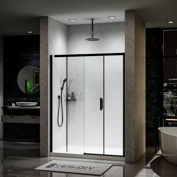 56-60 in. W x 74 in. H Sliding Semi Frameless Shower Door in Matte Black with 5/16 in. (8 mm) Tempered Clear Glass