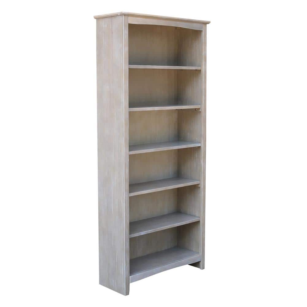 72" Gray Solid Wood Adjustable Shaker Bookcase