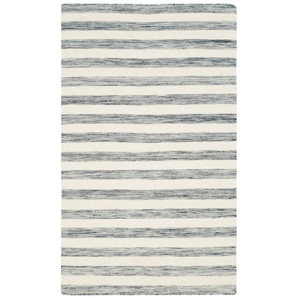 SAFAVIEH Dhurries Gray/Ivory 3 ft. x 5 ft. Striped Area Rug