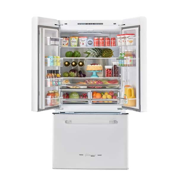 Classic Retro 36 in 21.4 cu. ft. 3-door French Door Refrigerator with Ice Maker in Marshmallow White, Counter Depth