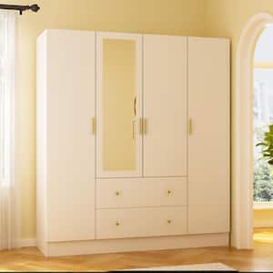 White 4-Door Armoires with Mirror, 2 Hanging Rods, 2-Drawers and Storage Shelves (19.7 in. D x 63 in. W x 70.9 in. H)
