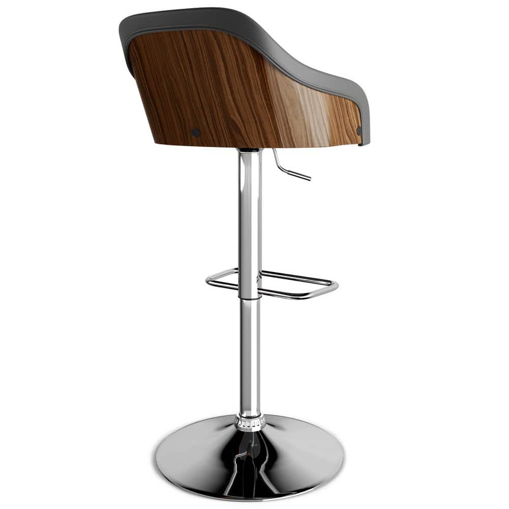 Hutton Gray Adjustable Swivel Bar Stool with Metal Base