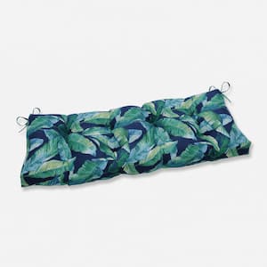 Floral Rectangular Outdoor Bench Cushion in Blue