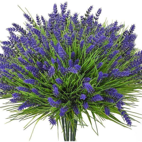 Unbranded 13.8 in. Purple Outdoor 24-Pieces Artificial Plants Flower Lavender