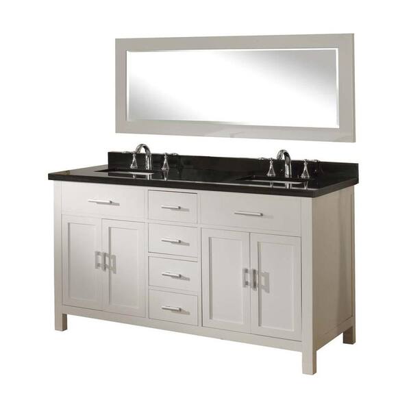 Direct vanity sink Hutton Spa 63 in. Double Vanity in Pearl White with Granite Vanity Top in Black and Mirror