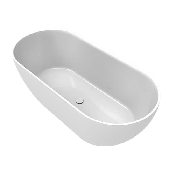 Aura 63 in. x 30 in. Flat bottom Soaking Bathtub with Center Drain in Solid Composite Stone White