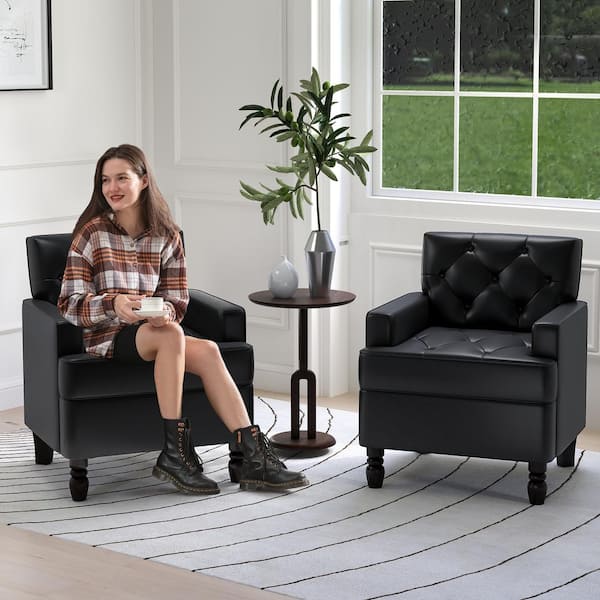 Bestier 26.3 in. W Black Soft Vegan Leather Accent Chair