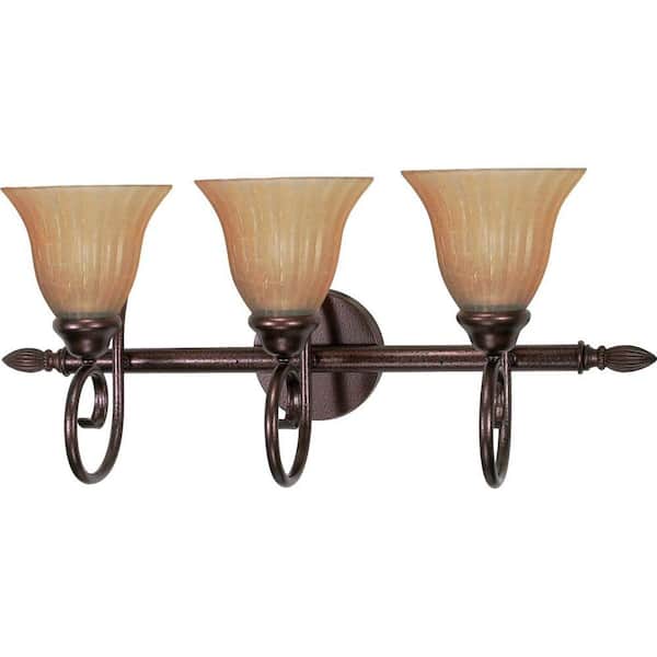 Glomar Moulan 3-Light Copper Bronze Vanity Light with Champagne Linen Washed Glass