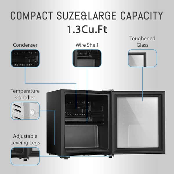 16.73 in. 1.3 cu. ft. 50-Cans Single Zone Beverage and Wine Cooler with Adjustable Shelving and Legs in Black