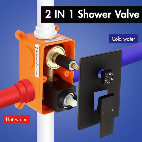 1-Spray Square 9.69 in. Wall Mount Dual Fixed and Handheld Shower Head and Tub Spout with 1.8 GPM in Black