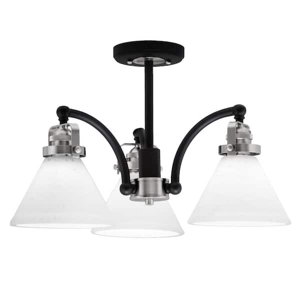 Unbranded Decatur 17.25 in. 3 Light Black and Nickel Semi-Flush with 7 in. White Muslin Glass Shades No blulbs included