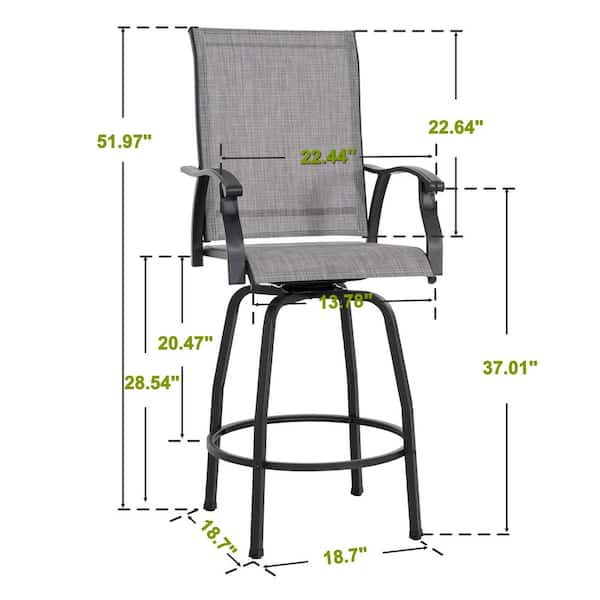 Swivel Textilene and Iron Metal Outdoor Bar Stools with High Backrest (2-Pack)
