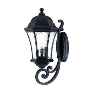Waverly Collection 3-Light Matte Black Outdoor Wall Lantern Sconce