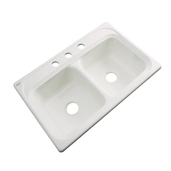 Thermocast Chesapeake Drop-In Acrylic 33 in. 3-Hole Double Bowl Kitchen Sink in Almond