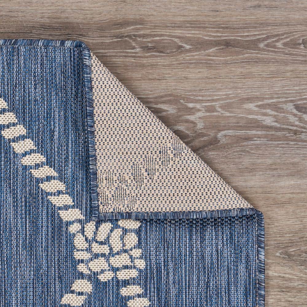 Coastal Charm Blue & White Geometric Flatweave Indoor-Outdoor Rug