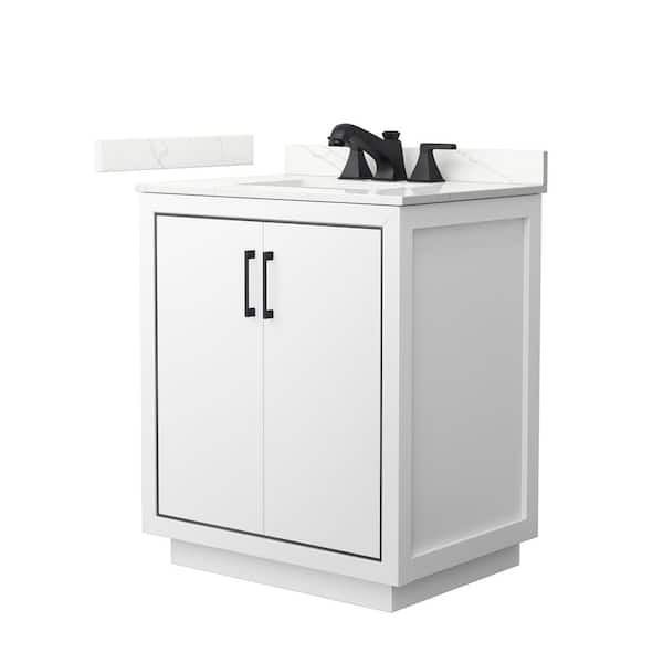 Wyndham Collection Icon 30 in. W x 22 in. D x 35 in. H Single Bath Vanity in White with Giotto Quartz Top