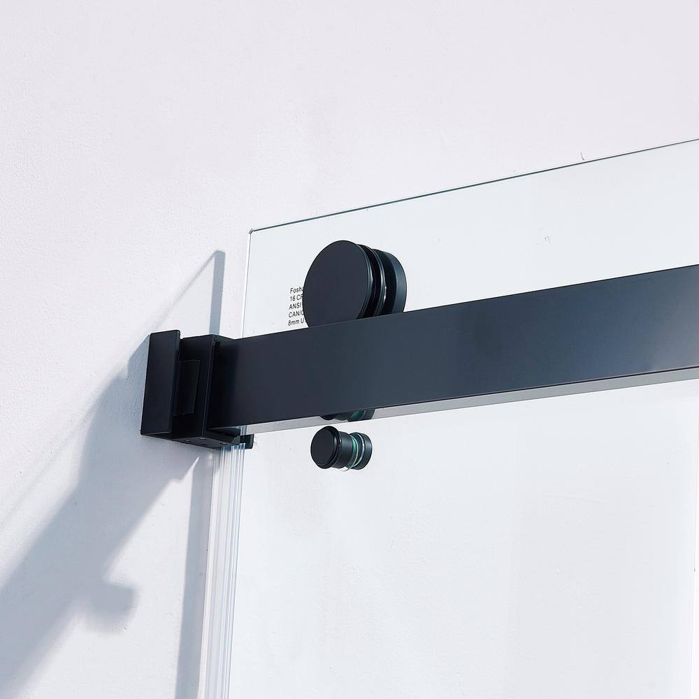 56-60" Frameless Clear Glass Double Sliding Shower Door in Matte Black