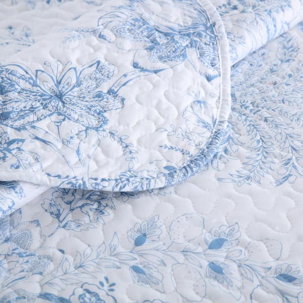 MarCielo BY321 Blue Printed Floral King Size Polyester Quilt Set 