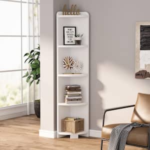 Charles 63in. White Wood Corner Shelf, 5 Tier Wood Wall Corner Bookshelf Stand Ladder Bookcase for Home