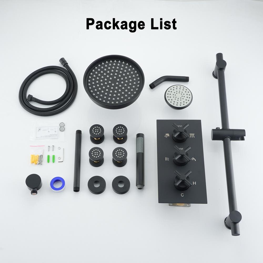 Matte Black Adjustable Dual Shower Head System with Body Jets