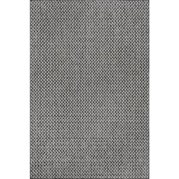 Taraji Herringbone Light Grey 6.7 ft. x 9 ft. Outdoor Area Rug