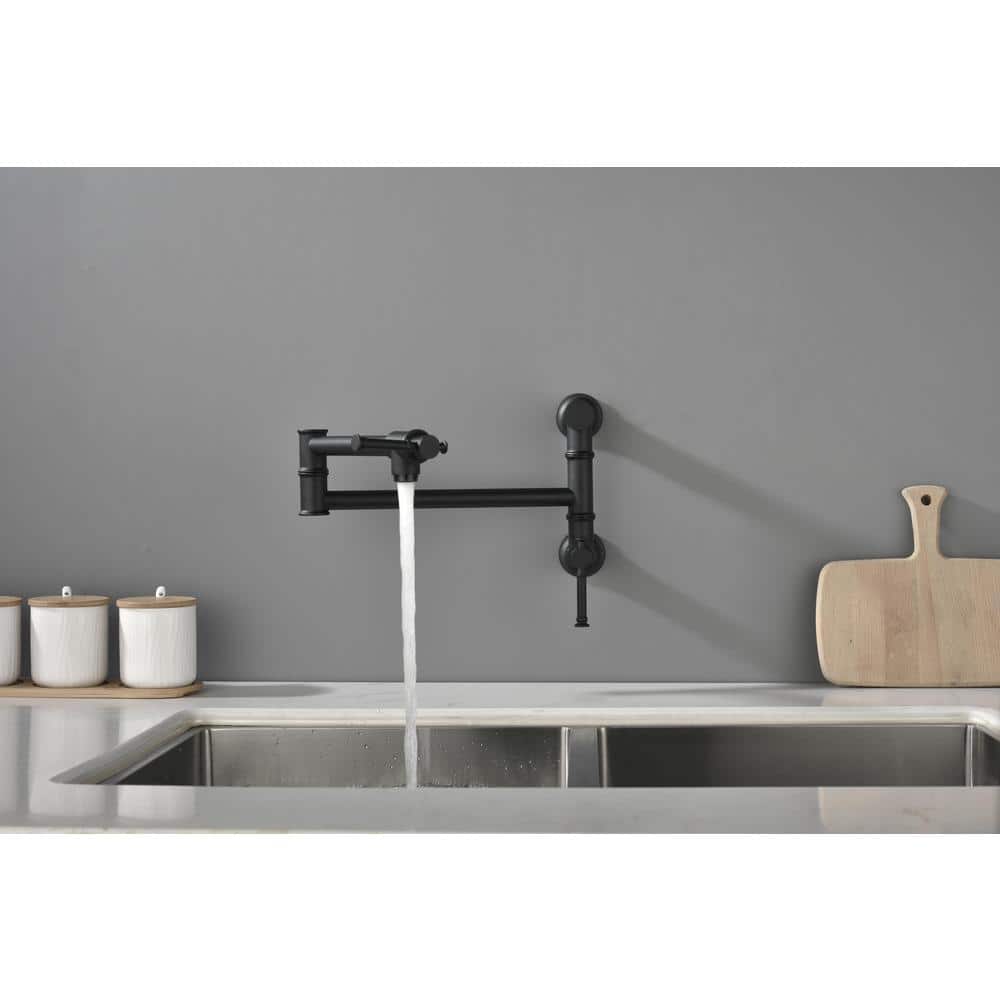 Matte Black Brass Wall Mount Pot Filler Faucet