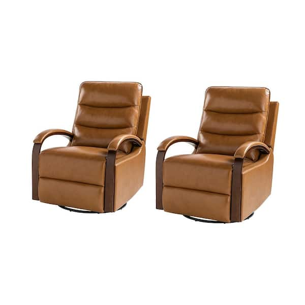 Jayden Creation Joseph Brown Genuine Leather Swivel Rocking Manual Recliner with Straight Tufted Back Cushion and Curved Mood Arms