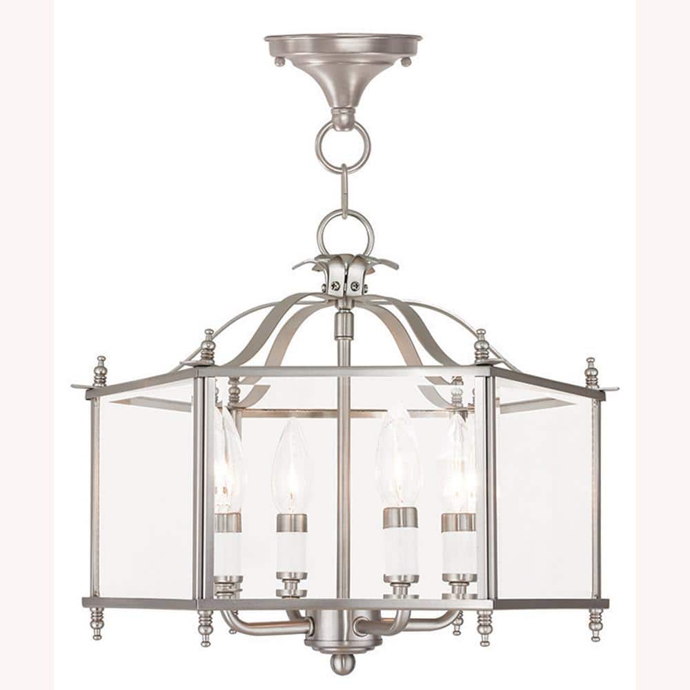 Burleson 15.5 in. 4-Light Brushed Nickel Convertible Pendant/Semi Flush with Clear Beveled Glass price history on PriceWatchPro