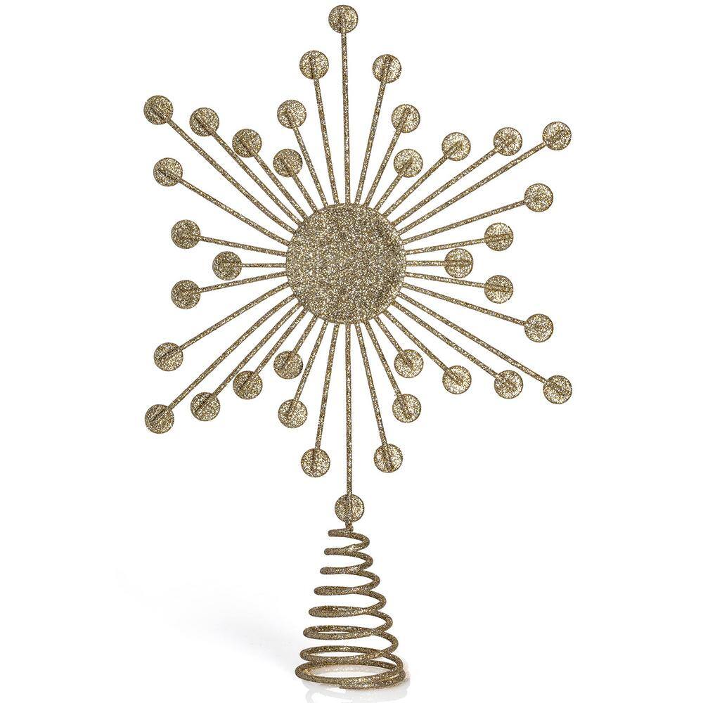Gold Glitter Metal Wire Star Tree Topper with Silver Gems