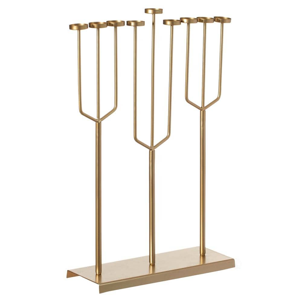 Vintiquewise Modern Design Hanukkah Menorah Exceptional Presentational Piece, 9-Branch Tea Light Candle Holders, Gold