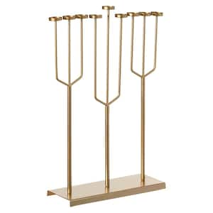 Modern Design Hanukkah Menorah Exceptional Presentational Piece, 9-Branch Tea Light Candle Holders, Gold