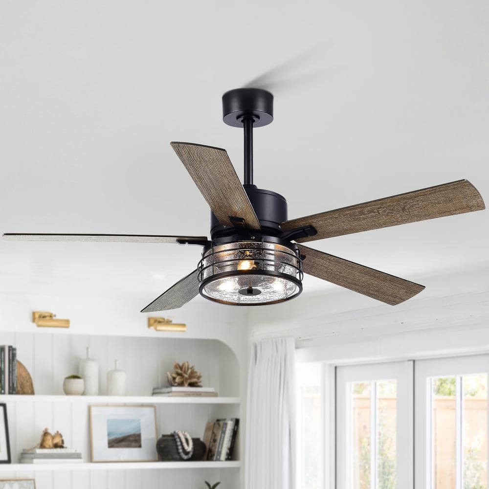 Lamober Reginald 52 in. Indoor Black Ceiling Fan with Light Kit and ...