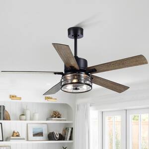 Lamober Ralap 52 in. Indoor Chandelier Black Ceiling Fan with Crystal ...