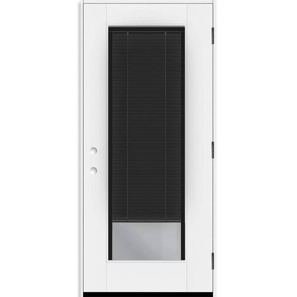 Legacy 28 in. x 77 in. Full Lite Clear Glass Noir Miniblind LHOS White Finish Fiberglass Prehung Door w/4-9/16 in. Jamb