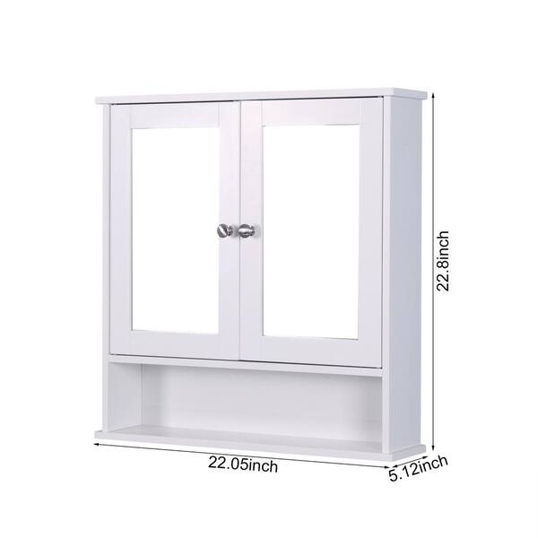 Nivencai 22 in. W x 5 in. D x 23 in. H Rectangular White Wood Medicine Cabinet with Mirror and Adjustable Shelf
