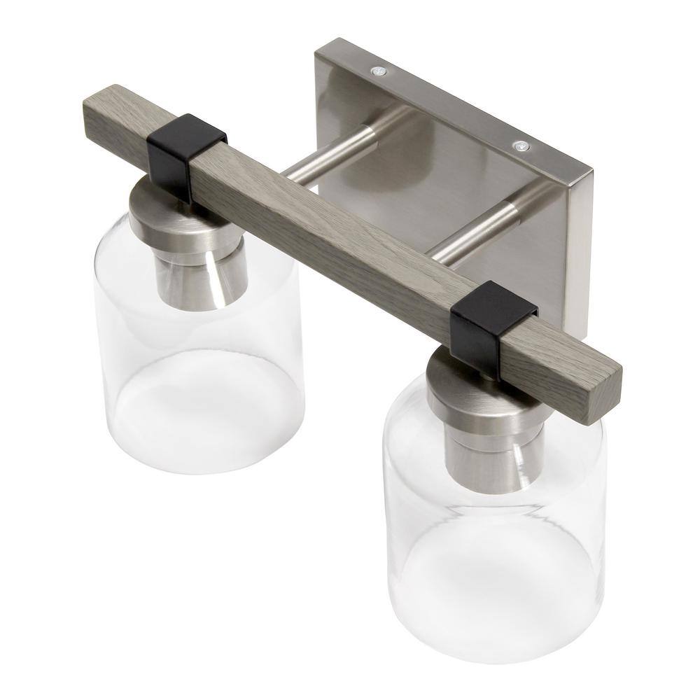 Gray and Nickel Rustic 2-Light Vanity Fixture with Clear Glass Shades