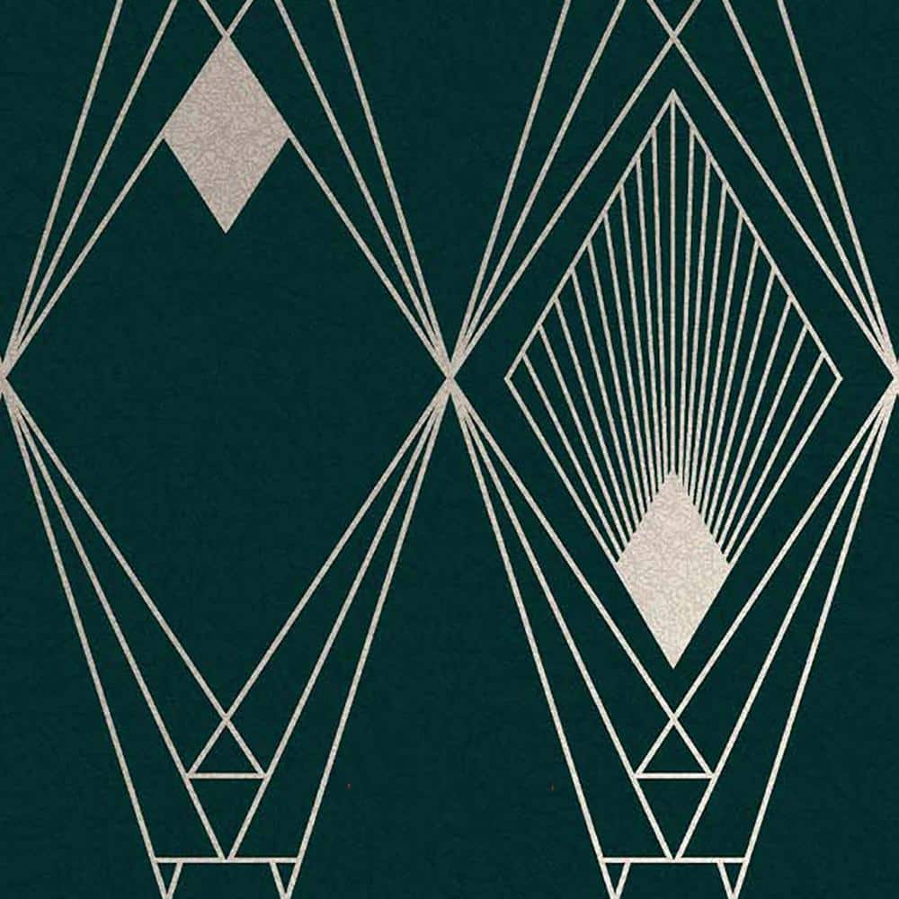 Teal and Gold Art Deco Geometric Removable Wallpaper
