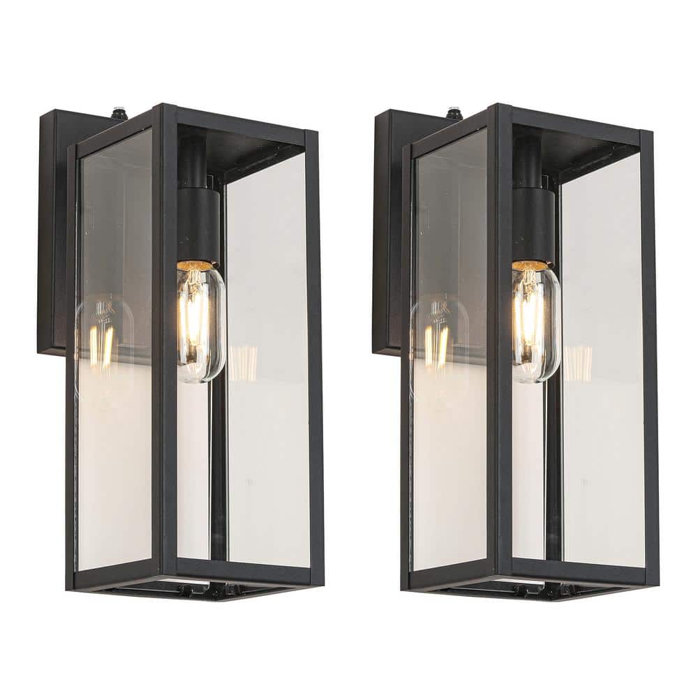 Matte Black Dusk to Dawn Sensor Outdoor Wall Lantern Wall Sconce, Hardwired