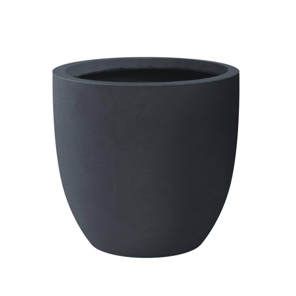 KANTE 9 in. H Charcoal Concrete and Fiberglass Round Bowl Planter ...